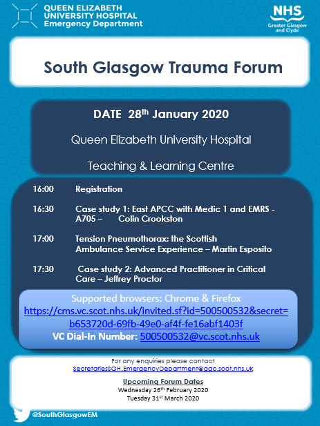 Are you interested in #Criticalcare and #trauma? Join the Glasgow Trauma Forum tomorrow to learn about #technique and Advanced Practice in #trauma 👇