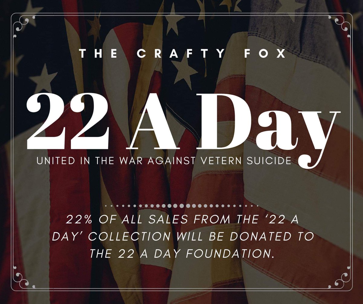 chels_harts's tweet photo. Starting at 8:30pm EST January 27, 2020 The Crafty Fox will be holding an ongoing fundraiser to raise money for Mission22 to aid in their fight to end veteran suicide. Order below ⬇️

#endveteransuicide #22aday #remembereveryonedeployed #supportourtroops

https://t.co/3IOwqJYh2w https://t.co/9GPlRjlZz0