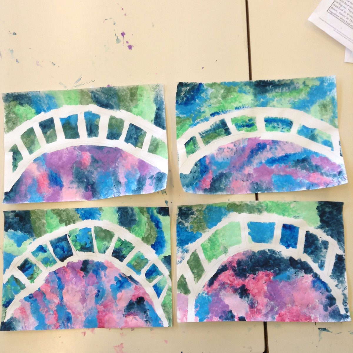 WillowwoodCNPS's tweet photo. Our artist of the term in Year One is Claude Monet. We have enjoyed looking at his paintings and techniques. Today we created our own interpretations of his 'Bridge Over a Pond of Water Lilies' using different shades of colours #teamwillowwood #art #minimonets
@MuseumModernArt https://t.co/fTNT5I6vYc