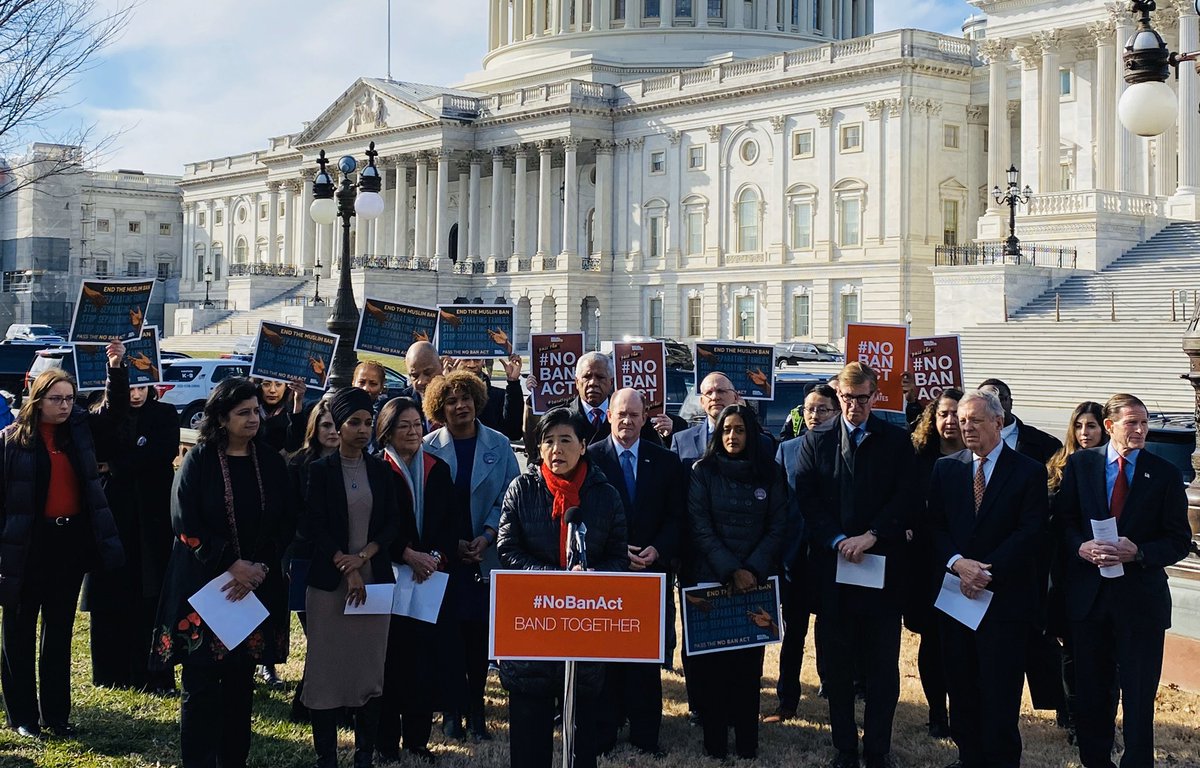 Rep. Judy Chu speaks outside the Capitol in support of her legislation, the No Ban Act.