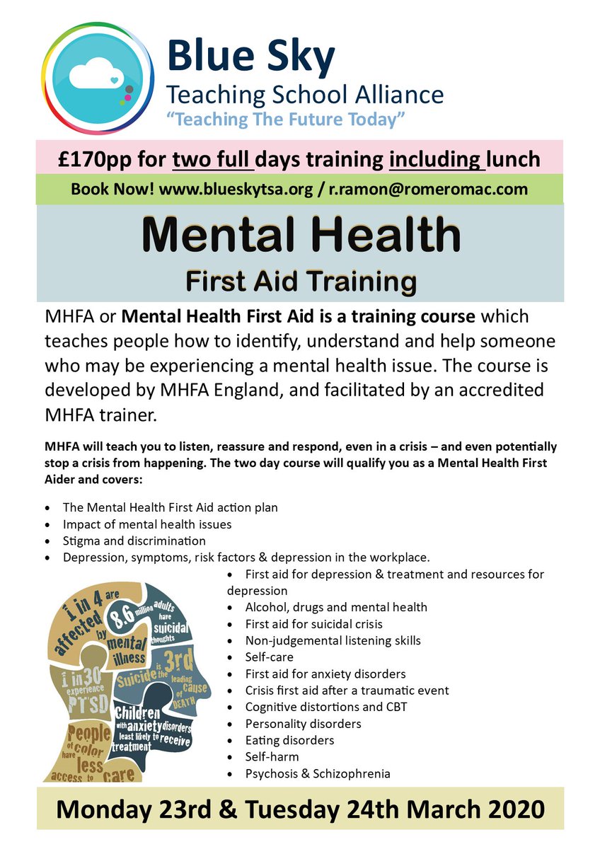 BlueSkyTSA's tweet photo. MHFA Mental Health First Aid Training for Adults now offered through Blue Sky TSA. Book Now as spaces are limited. https://t.co/VrmbtJK2iy