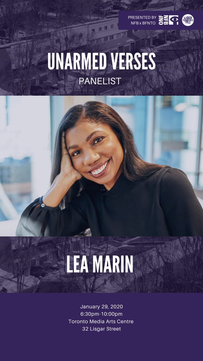 2 days left until our screening and panel discussion of Unarmed Verses! <a href="/thenfb/">National Film Board of Canada</a> is co-hosting the event and the discussion will be moderated by <a href="/vmochama/">vicky mochama</a>! Film producer <a href="/leamarin3/">lea marin</a> will also be joining our panel.  Follow link to register unarmedversesxbfnto.eventbrite.ca