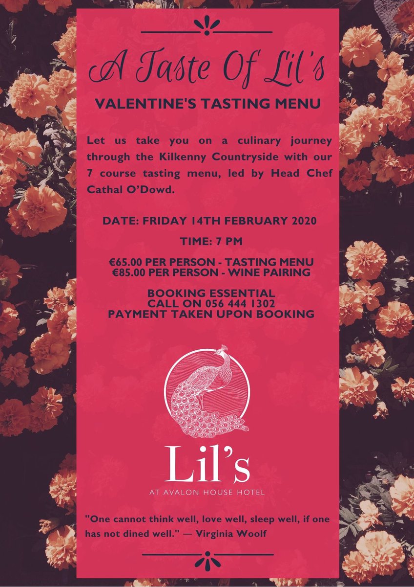St Valentine's Day is on the horizon and our Head Chef <a href="/cpodowd/">cpodowd</a> has assembled a wonderful Tasting Menu to commemorate this eternally romantic date. Come join us on February 14th for 'A Taste of Lil's'

Make it extra-special and book yourself in for the night at a mere €99BB?