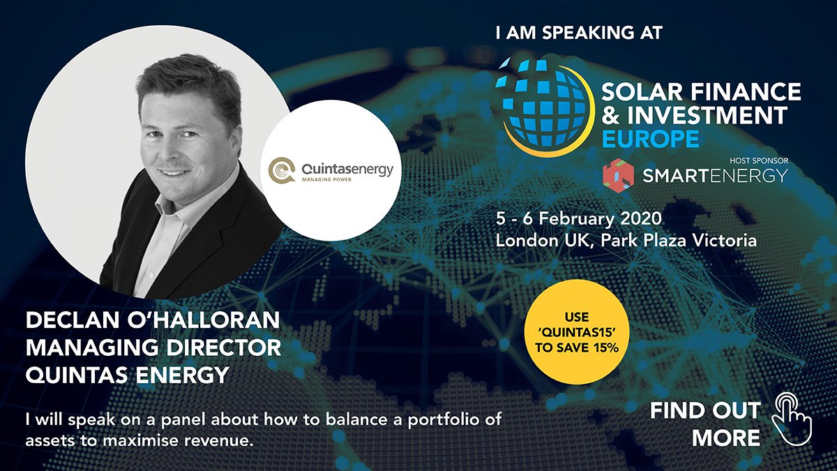 _QuintasEnergy's tweet photo. Our CEO, @declan_svq will attend the first week of February the Solar Finance &amp; Investment Europe event in London, where he will provide useful insights about balancing a portfolio of assets to maximise revenue #SFIEurope #Renewables #Solar #QuintasEnergy 
https://t.co/XdtOHNfL1P https://t.co/ZpWe7rnZG4