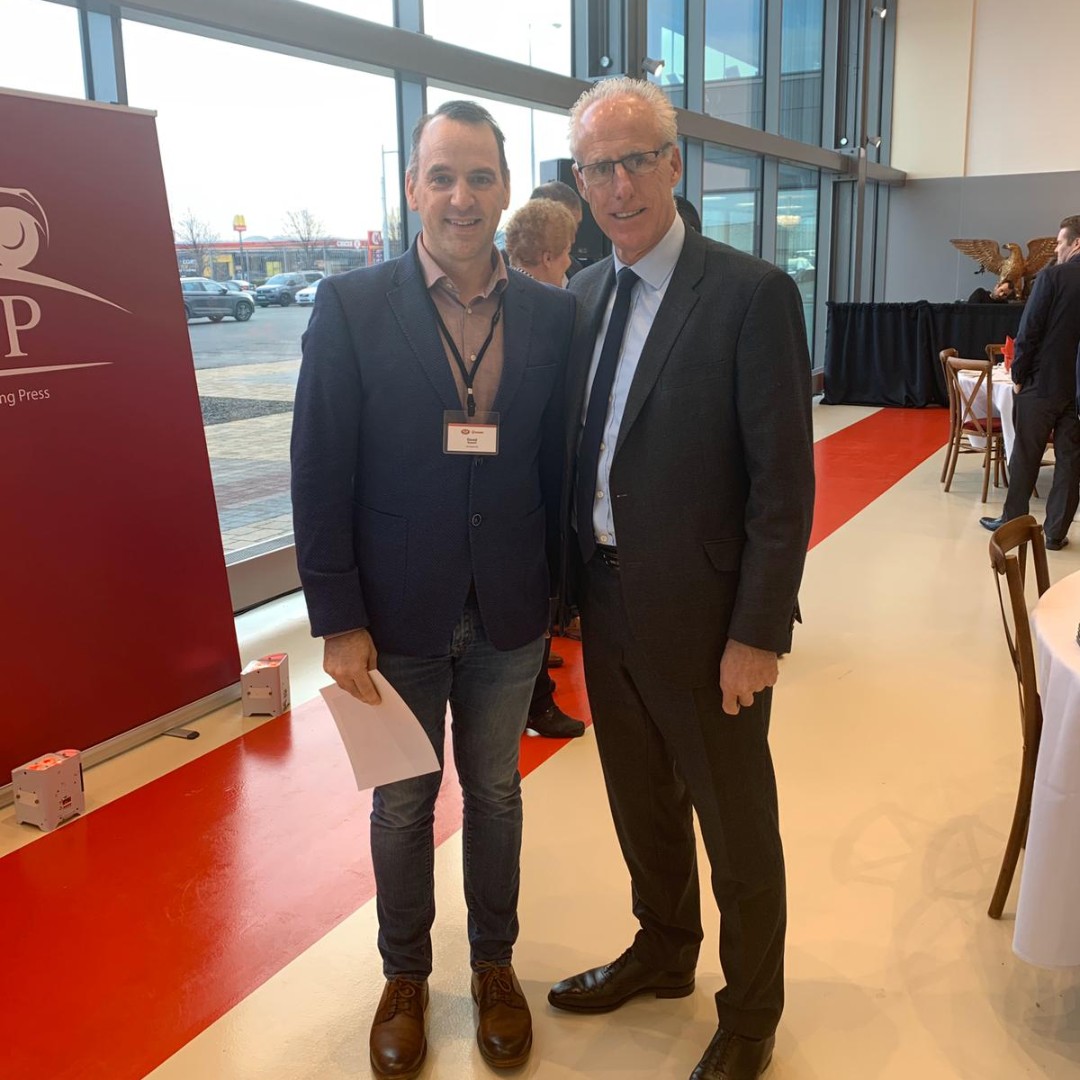 OrangeworksIE's tweet photo. We attended the 2020 Kickoff APMP meeting at Harris Group this morning ... Great to hear Mick McCarthy &amp; @TonyTProf talk about where the industry is going! 
#orangeworksdrivertraining #improvingdriversafety https://t.co/uUpfD8HxOj