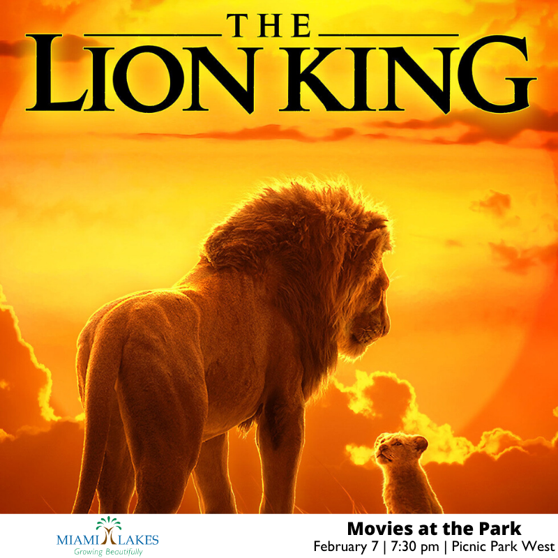 MiamiLakesNews's tweet photo. Enjoy the Lion King under the stars π π¦ for Movies at the Park on February 7th at 7:30 PM β° at Picnic Park West. π³ #TOMLParksAndRec #IHeartMiamiLakes #GrowingBeautifully https://t.co/kAeYDWNmjR