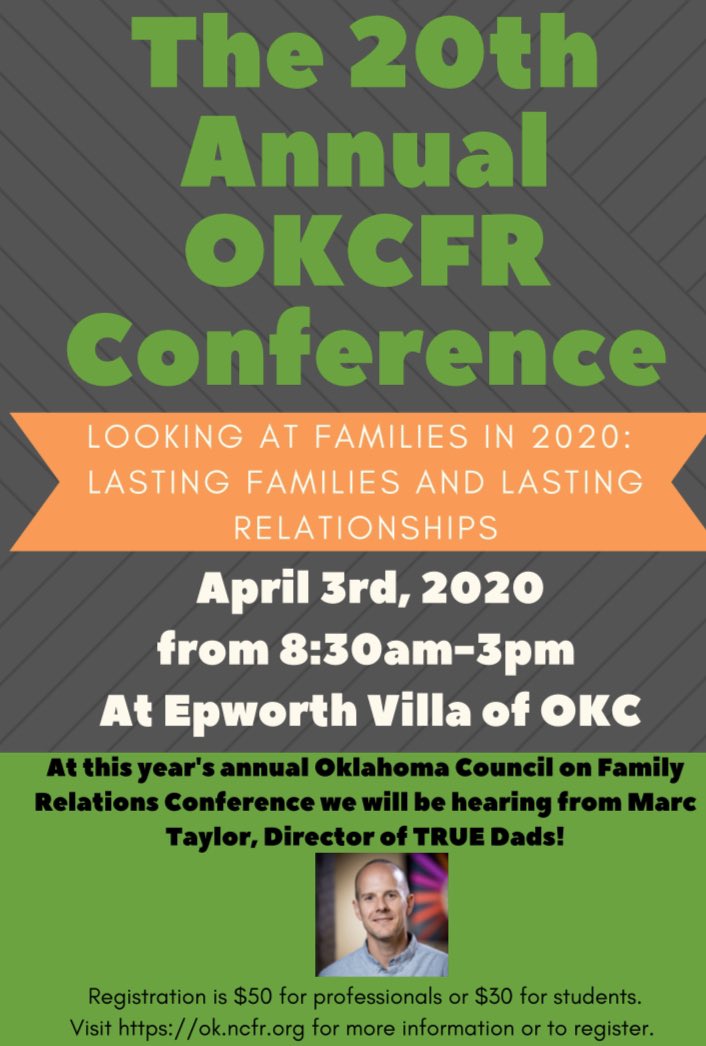 Registration for the 2020 OkCFR Conference is open! 
Visit our website, and go to the Annual Conference page to sign up.