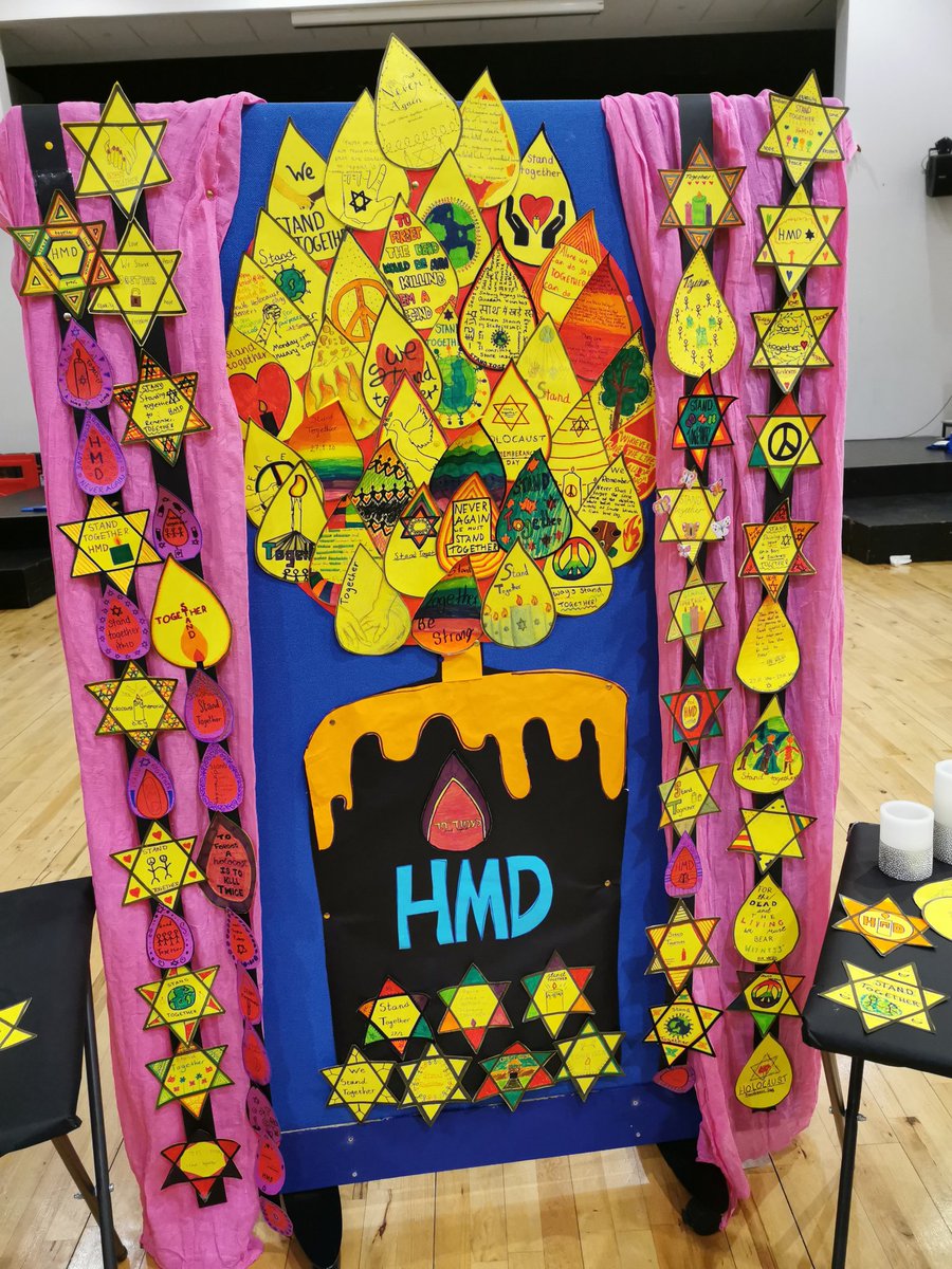DHS_SS_RME's tweet photo. Wonderful display by S3 &amp; S4 for #HolocaustMemorialDay along with assemblies by our two S6 pupils Ben Ritch and Carys Adolphus, who recently visited Auschwitz through the Holocaust Educational Trust. #StandTogether https://t.co/0ZUsYkhFK1