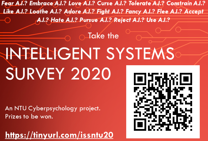 Now live: The Intelligent Systems Survey investigates our fears and hopes surrounding AI in everyday life tinyurl.com/issntu20
Led by NTU Cyberpsychologists Jens Binder and Sarah Buglass