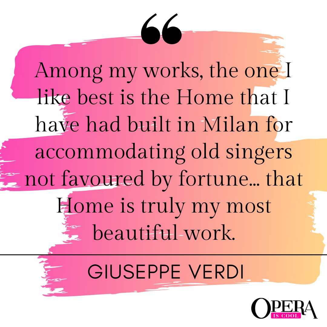 OperaIsCool's tweet photo. On this day in 1901, Giuseppe Verdi passed away. The Italian composer created ‘Casa #Verdi’, a retirement home for the less fortunate musicians and artists built in central Milan. #CasaVerdi has hosted hundreds more than 1.500 guests. #GiuseppeVerdi
#OperaIsCool https://t.co/9MpNZXqeIc
