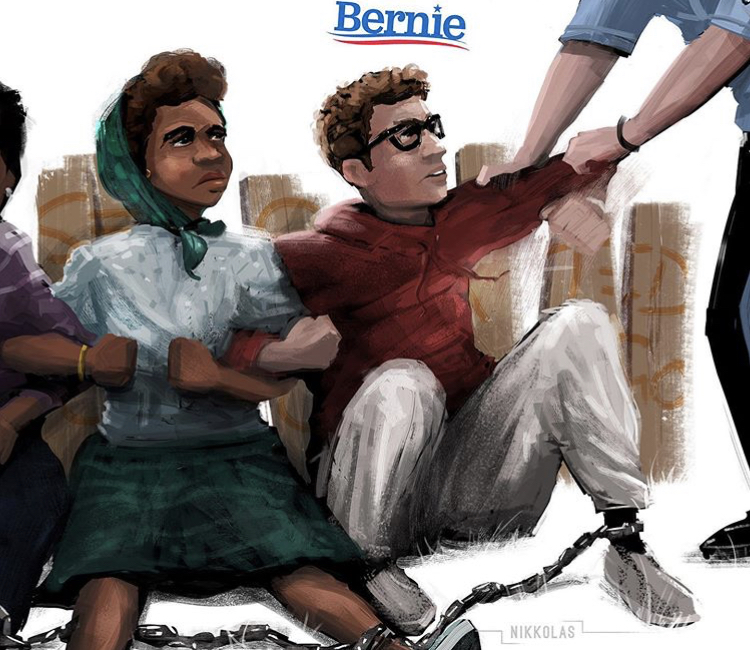 ArtistsForBern's tweet image. Concept artist and illustrator @Nikkolas_Smith re-imagined @BernieSanders notorious 1963 arrest while protesting for racial equality, with his piece ‘Bernie &amp;amp; Friends.’
––
Join the movement by tagging your posts #ArtistsForBernie to be featured
#BernieSanders #Bernie2020 #NotMeUs