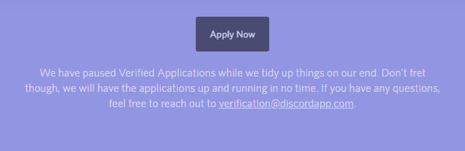 Hey @discordapp how's it going? 🤠
We were asking ourselves when you're gonna reopen verification for Discord Servers, as we've got a new server that we'd like to get verified^^ 😅

discord.gg/KyR4Mzn

Cheers 🤗