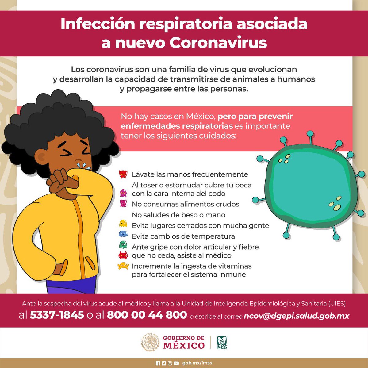 Tu_IMSS's tweet photo. #Coronavirus No hay casos en México, pero para prevenir #EnfermedadesRespiratorias es importante tener los siguientes cuidados: https://t.co/aSaRHzW0uu