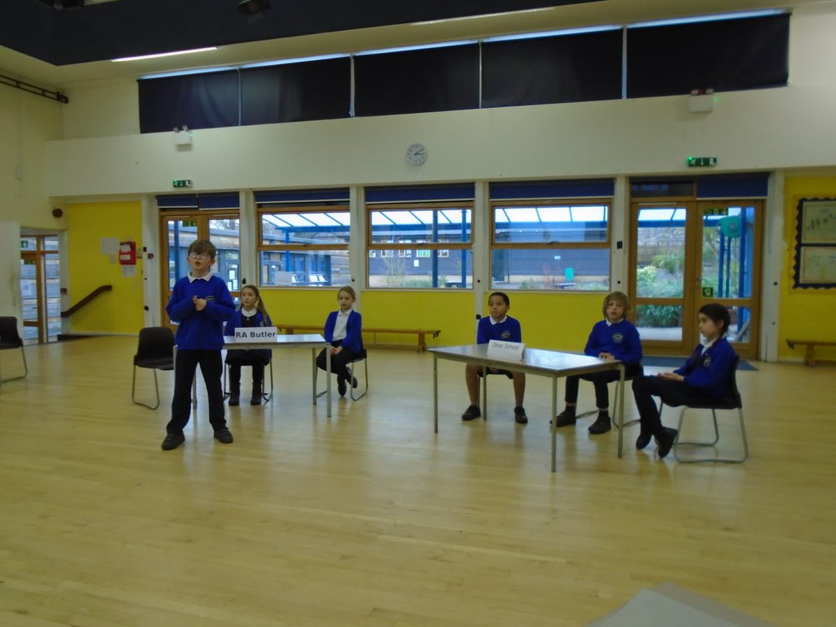 RAButlerAcademy's tweet photo. Our Y4 children took part in engaging, interactive Public Speaking Workshops from @PublicOak last week.  They learnt about the different positions in a public speaking team and they were wonderfully articulate when trying out the different roles. https://t.co/3ebQ9YNbz5