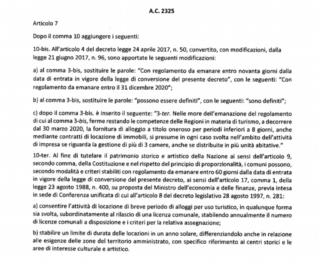 Emendamento FOLLE contro @airbnb_it: 

delega ai comuni per 

1) fissare numero massimo di giorni in cui appartamento può essere affittato con locazioni brevi

2) predisposizione eventuale di una LICENZA per farlo.

Cari <a href="/nzingaretti/">Nicola Zingaretti</a> e <a href="/dariofrance/">Dario Franceschini</a>, che è 'sta VACCATA?