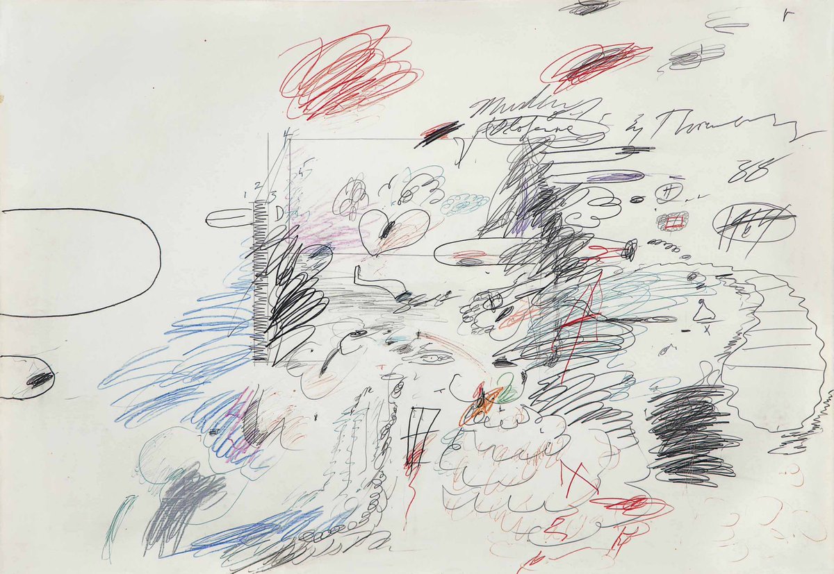 Multimedia works by American artist Cy Twombly, 1960s, known for his highly gestural, large-scale abstractions that often subtly incorporated literary references