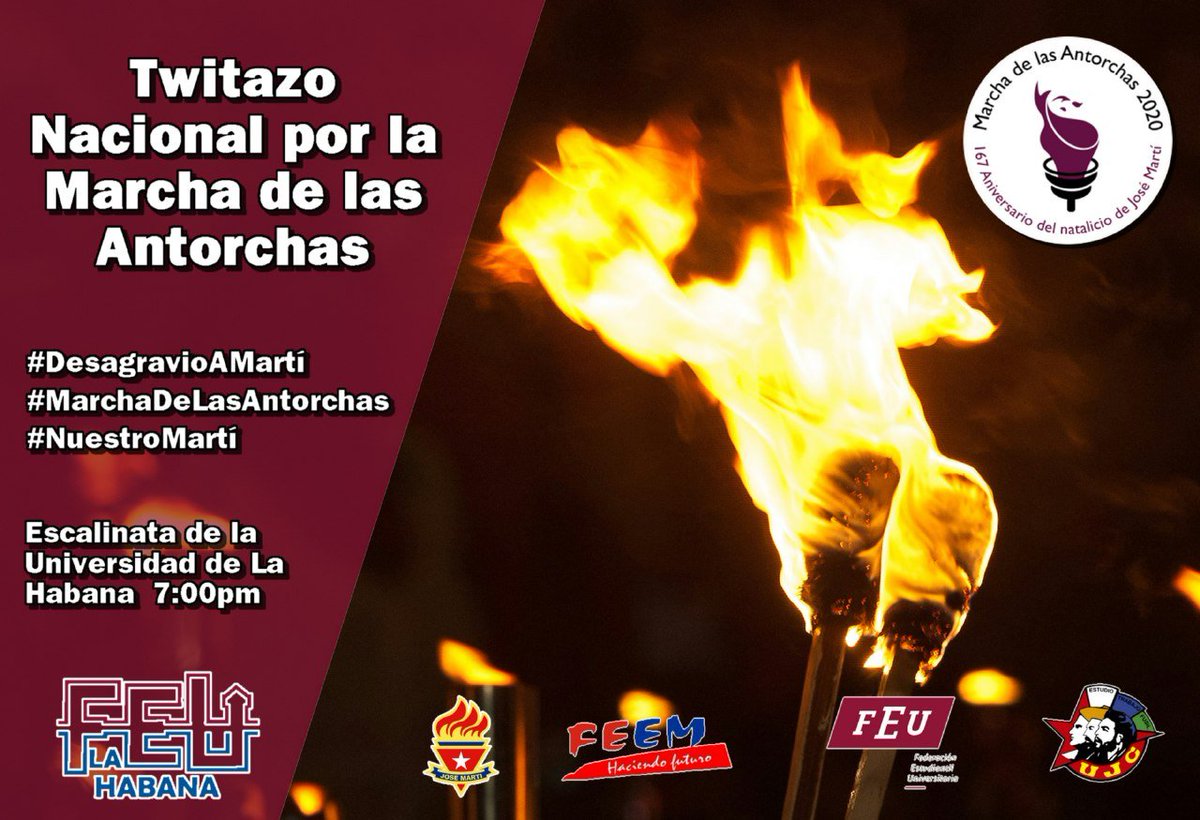 #Cuba #MarchaDeLasAntorchas #DesagravioAMartí #NuestroMartí <a href="/AsambleaCuba/">Asamblea Nacional Cuba</a> <a href="/UJCuba/">UJC</a> <a href="/FeuCuba/">FEU de Cuba</a> <a href="/feemdecuba/">@FEEMdeCUBA</a> <a href="/jsaborido50/">José Ramón Saborido Loidi.</a> <a href="/PresidenciaCuba/">Presidencia Cuba 🇨🇺</a> <a href="/DiazCanelB/">Miguel Díaz-Canel Bermúdez</a>