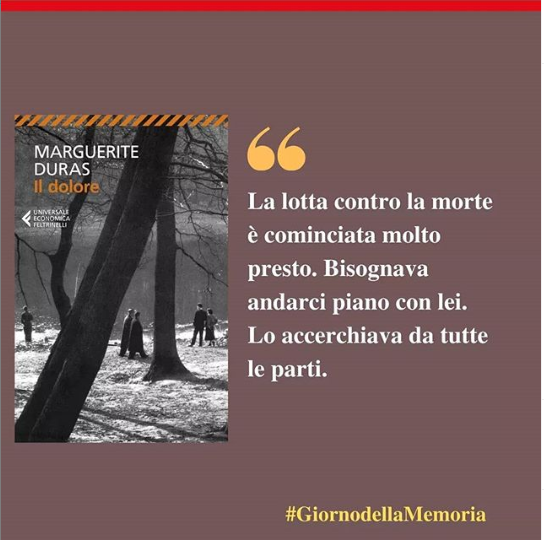 feltrinellied's tweet photo. Per il #GiornodellaMemoria un titolo per riflettere e non dimenticare.
#IlDolore #MargueriteDuras https://t.co/augdIKTvVg
