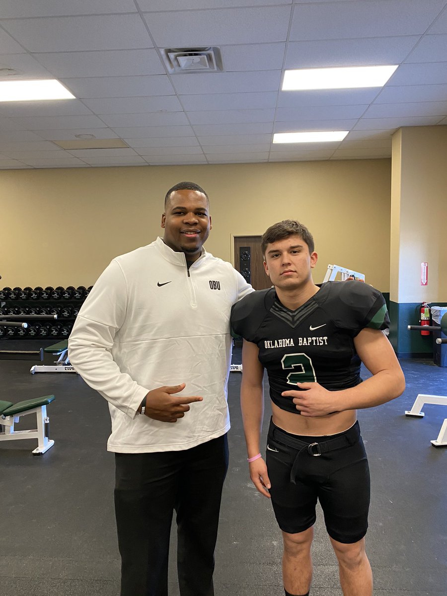 NateAnderson068's tweet photo. #AGTG After great consideration me and my family have decided that the best place for me to further my academic and athletic career is Oklahoma Baptist University⚫️🟢!! Thank you to @Coach_BudPruitt and @backercoach for welcoming me into the #TheHerd. Excited to be a Bison!! https://t.co/PlqYCx3CL5