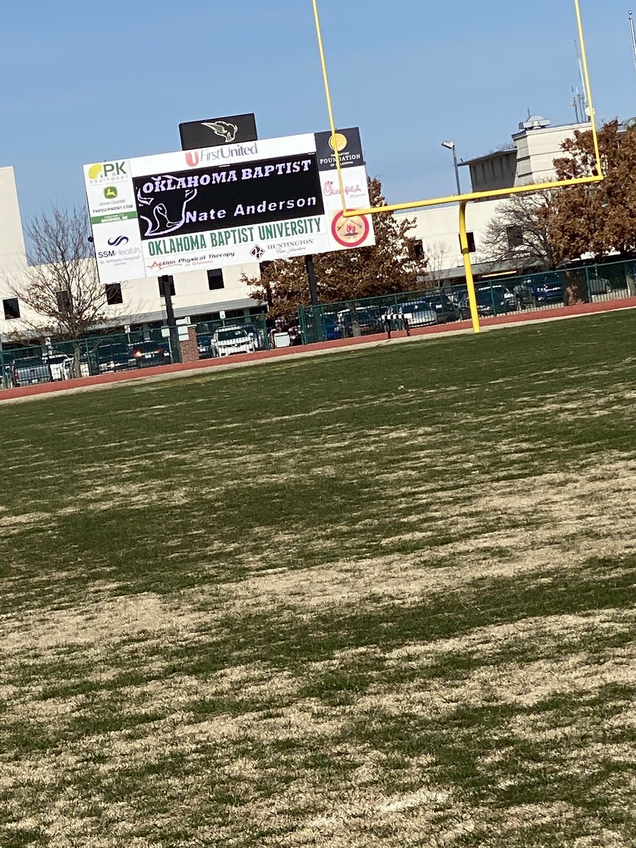 NateAnderson068's tweet photo. #AGTG After great consideration me and my family have decided that the best place for me to further my academic and athletic career is Oklahoma Baptist University⚫️🟢!! Thank you to @Coach_BudPruitt and @backercoach for welcoming me into the #TheHerd. Excited to be a Bison!! https://t.co/PlqYCx3CL5