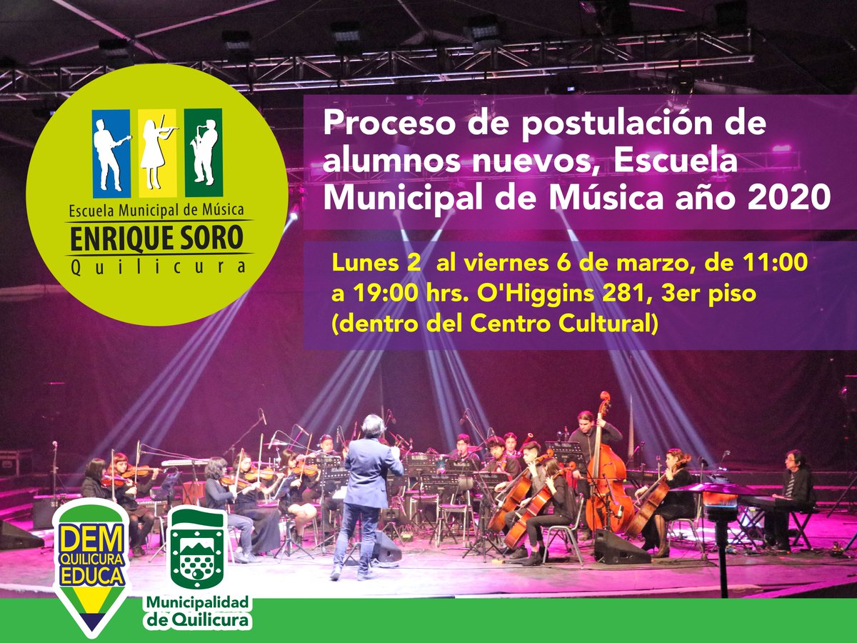 ¿QUIERES POSTULAR A LA <a href="/EscuelaESoro/">Escuela Enrique Soro</a>? ☺🤩👏🎼🎹🥁🎷🎺
A continuación les compartimos las fechas para que te prepares y puedas ser parte de esta importante escuela.  
#DEM #Quilicura #GanasDeEnseñar #GanasDeAprender