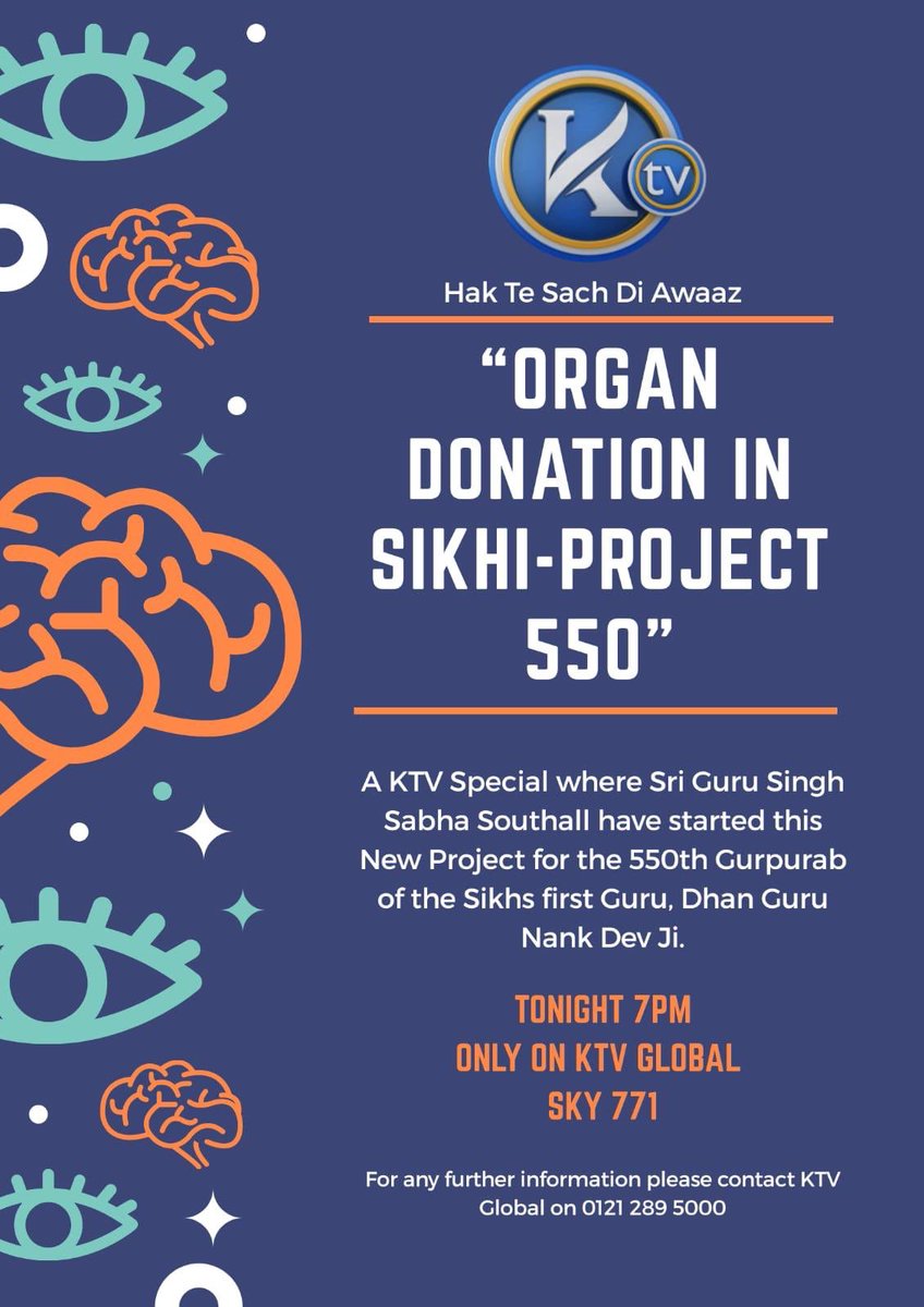 Tune into SKY 771 7pm <a href="/KTVGlobal/">KTV UK</a> to learn about #organdonation in #sikhi - Project 550 <a href="/sgsssouthall/">Sri Guru Singh Sabha Southall</a> #communityinvestmentscheme <a href="/NHSOrganDonor/">NHS Organ Donation 💗🫀🫁</a> <a href="/DHSCgovuk/">Department of Health and Social Care</a> <a href="/HarjapBhangal/">Harjap Singh Bhangal</a> <a href="/SikhOrganDonor/">SikhOrganDonor</a> <a href="/SikhPA/">SikhPressAssociation</a> <a href="/BritishSikhDocs/">British Sikh Doctors Organisation</a> <a href="/wlv_uni_sikh/">Centre for Sikh and Panjabi Studies</a> <a href="/SikhOrganDonor/">SikhOrganDonor</a> <a href="/kidneycareuk/">Kidney Care UK @kidneycareuk.bsky.social</a> <a href="/share_wishes/">Share Your Wishes</a> @uobnews