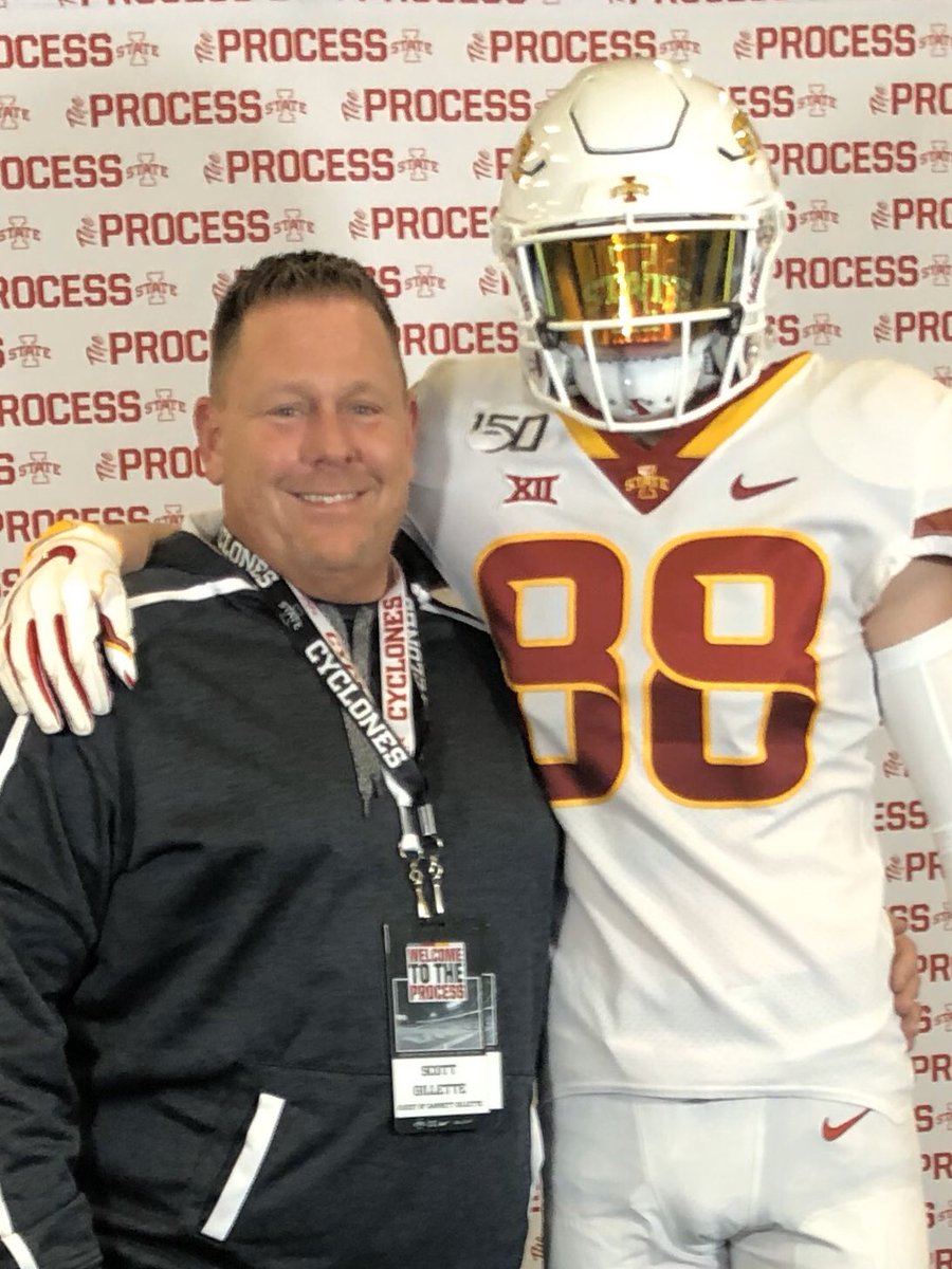 GilletteGarrett's tweet photo. Had a great unofficial visit back to Iowa State this weekend! Thank you to all the coaches for having me.   @ISUMattCampbell @RosieISU @CoachTomManning #CyclONEnation @247Sports https://t.co/0wbvEhg8X6