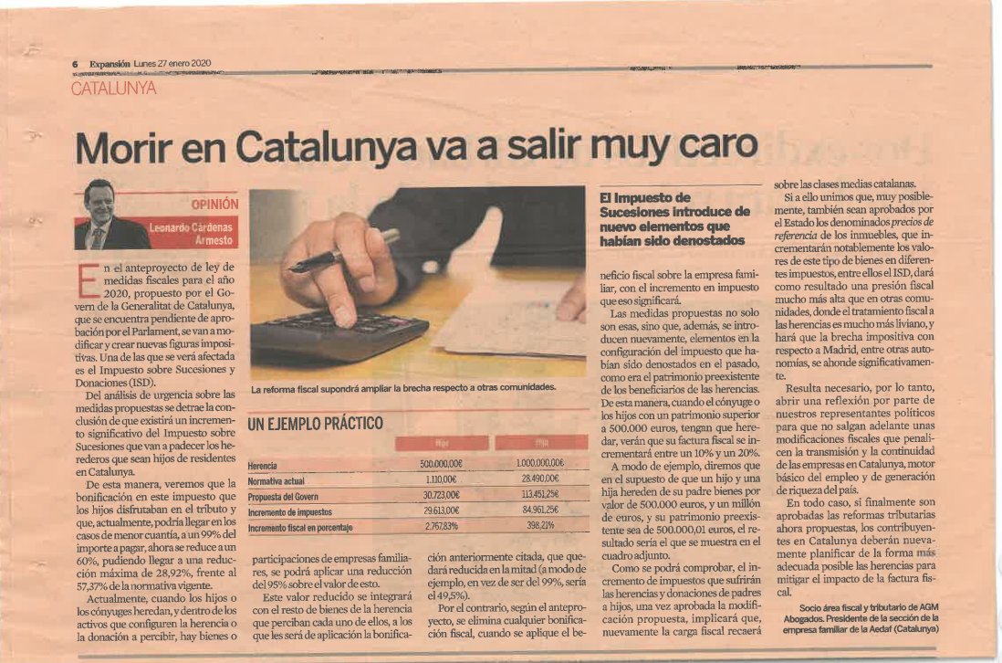 LCardenasArmest's tweet photo. La reforma en el #ISD por el Govern de Catalunya va a encarecer significativamente el impuesto de las herencias. Desaparece la bonificación en el impuesto cuando se aplique la reducción de la empresa familiar. Hoy en mi artículo en Expansión https://t.co/mkwuJIAQon