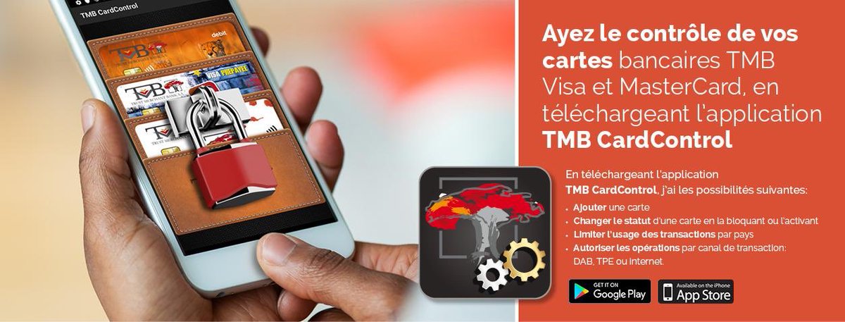 TMB_CD's tweet image. La TMB vous présente sa nouvelle application TMB #CardControl qui vous permet de gérer l’utilisation de vos cartes #bancaires #Visa #MasterCard #fintech #Congo #RDC