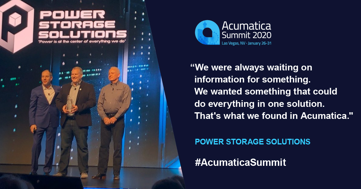 Acumatica's tweet photo. Congrats again to our Customer of the Year, @pwrss1! #AcumaticaSummit https://t.co/3nJGy9uCfe