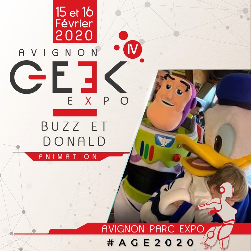 GeekExpoFrance's tweet photo. Nos deux fidèles mascottes Buzz et Donald atterriront à Avignon Geek Expo 4, pour le bonheur des petits et des grands :D

Vers l'infini et au delà ➡️ https://t.co/f6CmgAfoNt

#buzzleclair #Avignon #toystory #disney #donaldduck #pixar #parcexpoavignon https://t.co/3RcijW0RIP