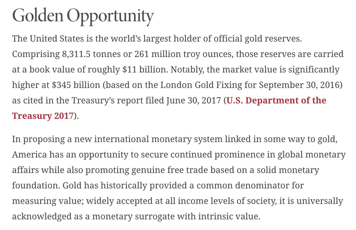 2018 "In proposing a new international monetary system linked in some way to gold, America has an opportunity to secure continued prominence in global monetary affairs... We make America great again by making America’s money great again."  https://www.cato.org/cato-journal/springsummer-2018/case-new-international-monetary-system