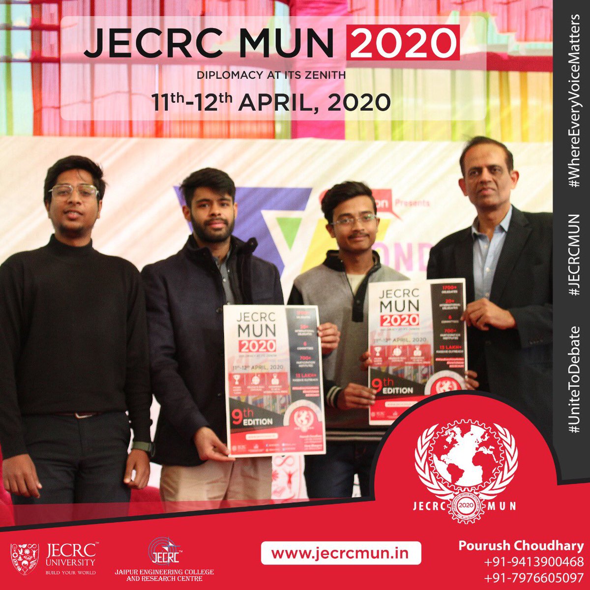 JECRC_MUN's tweet photo. We are highly thankful to have Mr. Devendra Tak for the poster launch of JECRC MUN 2020.
@devendratak
#jecrcmun #unitetodebate #whereeveryvoicematters #jecrc #munconnectindia #unitednations #globalgoals #mun #posterlaunch https://t.co/O30BRtlqC4