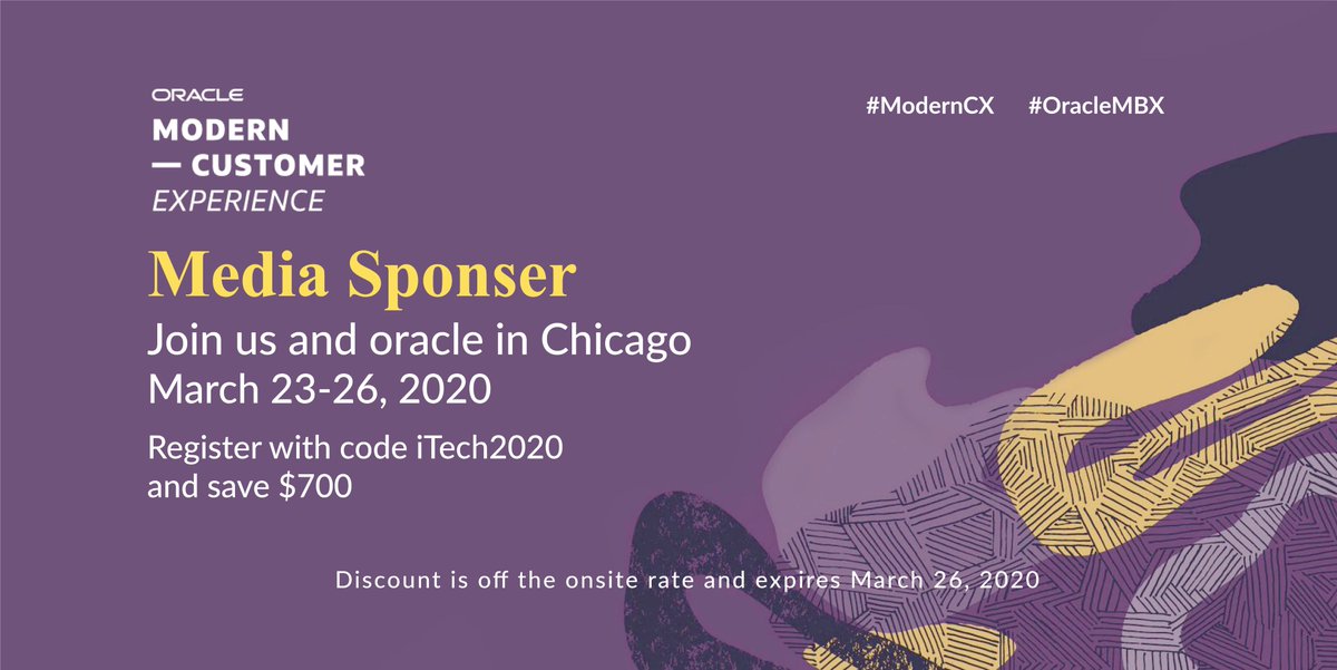 iTechSeries's tweet image. Learn more about @Oracle&apos;s Modern Business Experience 2020

Join CX, finance, HR, and supply chain teams in Chicago, March 23−26. lnkd.in/fVXcbvn

Register with code iTech2020 and save $700

#ModernCX #OracleMBX #CX #HR #finance