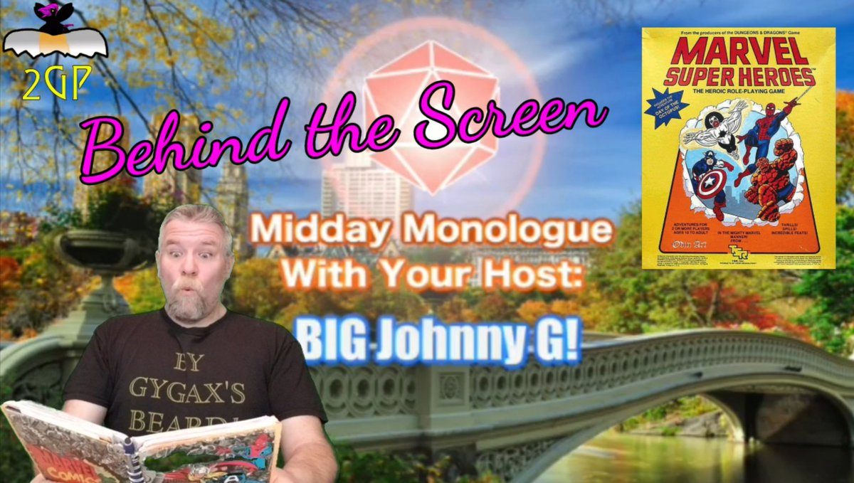 TwoGunPixie's tweet photo. BIG Johnny G! is getting ready to run some old school @TSRgames Marvel Super Heroes RPG!
Let's go Behind the Screen and find out what's going on!
#TSR #RPG #MarvelSuperHeroes #MarvelComics #MCU #RolePlayingGame #80s #FASERIP #Gamer4Life #LegendaryGaming
https://t.co/z2msJLryV2 https://t.co/qx6tWqtfcb