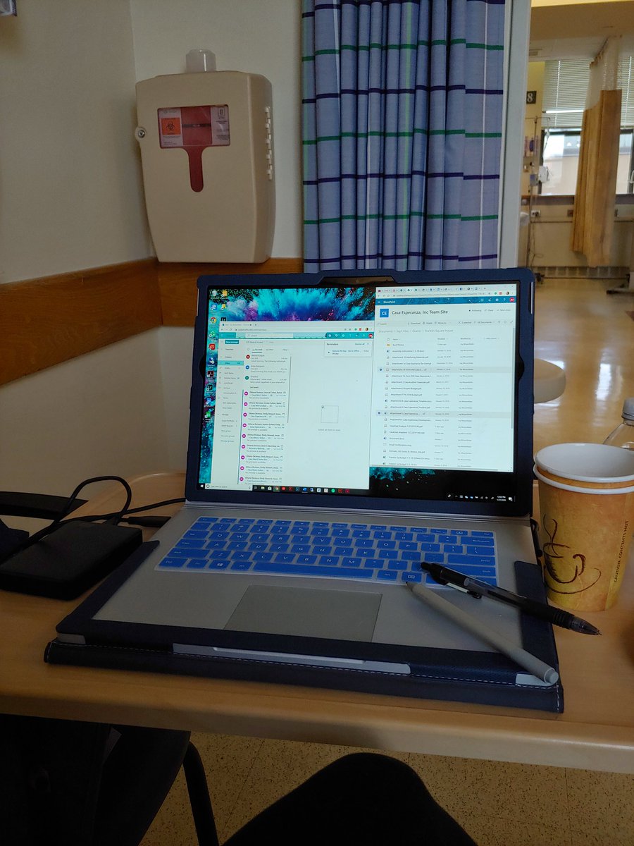 JoyMosenfelder's tweet photo. #SpoonieLife: when your office for the day looks like this and you are rocking that business casual IV bandage. 

FYI: I'd rather work from the infusion center than lose a day to treatment. I'm lucky to work for an employer that makes this easy. #DisabledWorker #RemoteWork https://t.co/Zk4K5UunFn