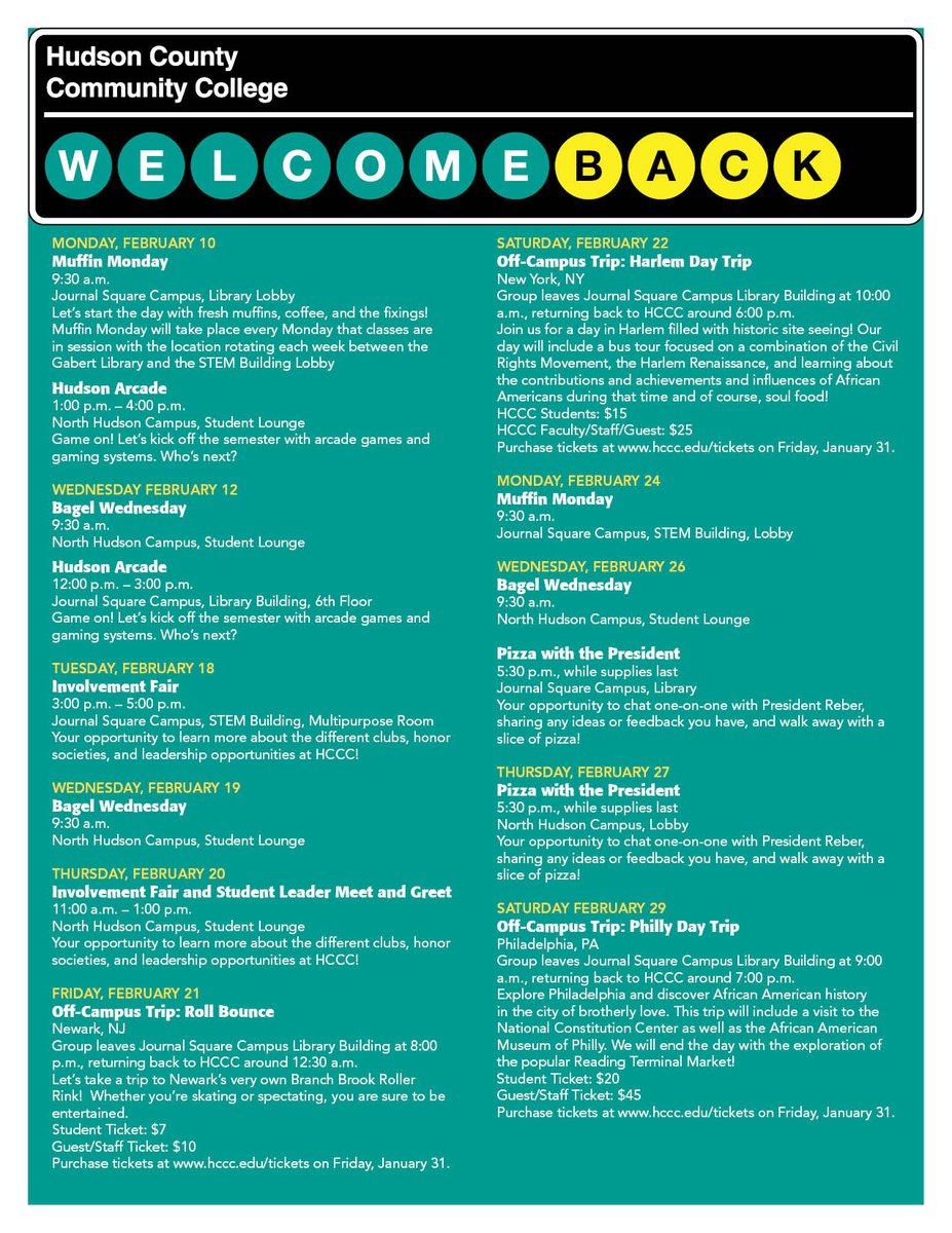 HudsonCCC's tweet photo. Join us for one or all Welcome Back events! #HCCCSpring2020 #HCCCWelcomeBack #JoinUs https://t.co/47QoolSXWL