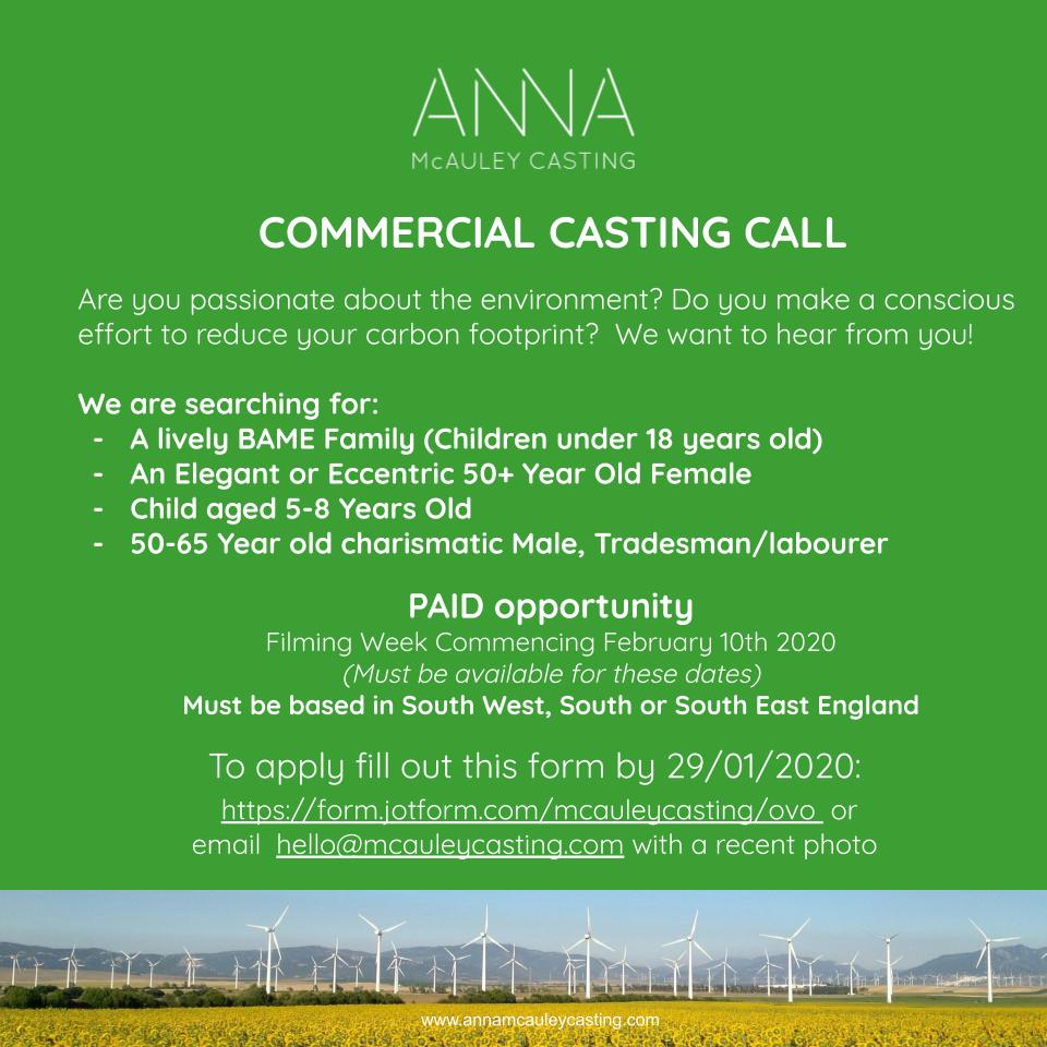 AnnaMcAuley's tweet photo. @CFunday COMMERCIAL CASTING CALL for a green energy campaign.Looking for specific individuals,please tweet a friend that meets the brief!
To apply, click the link
https://t.co/OYs09qvqPg…
#castingcall #castinghumans #commercialcasting #opportunity #BAMEcasting #kidscasting https://t.co/1dxZzgb5vJ