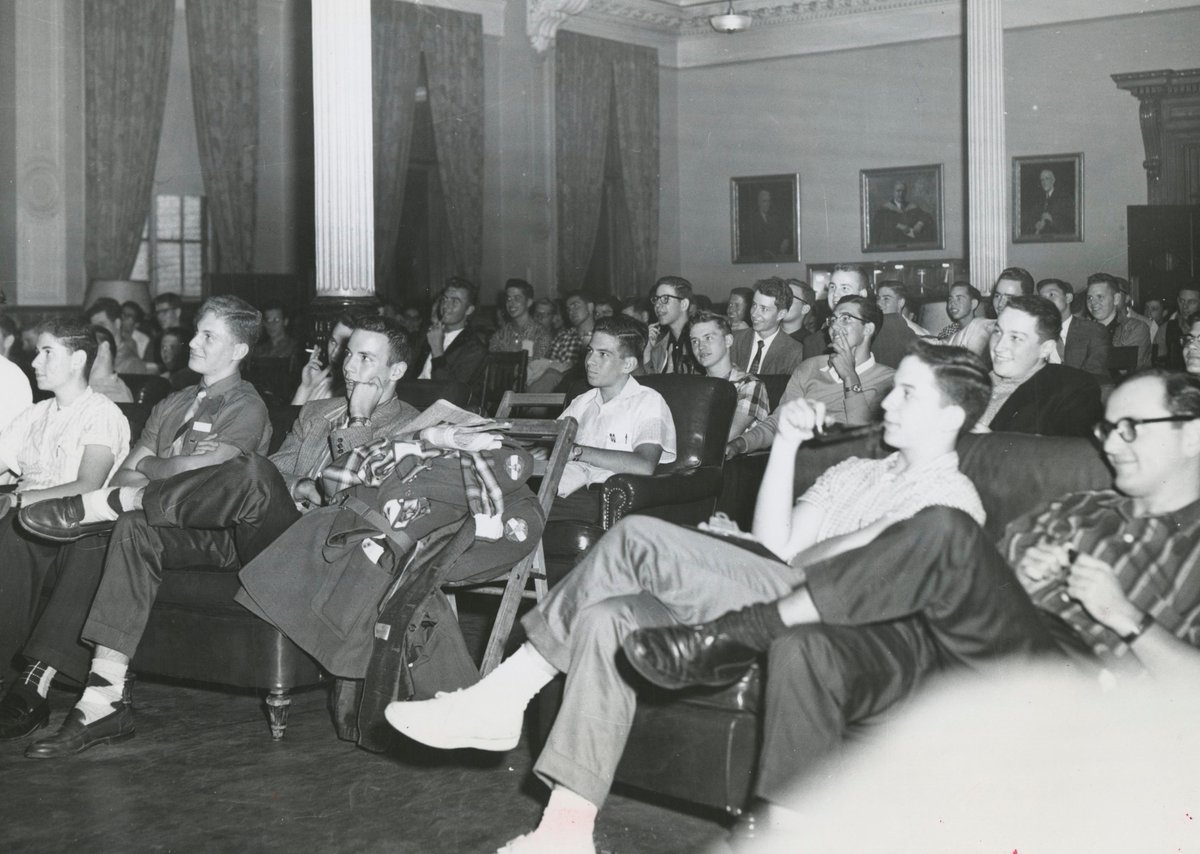 PolyArchives's tweet photo. Welcome back to all our @nyutandon students! See any differences between this 1957 #polytech Freshman Orientation and yours? 

(Besides some obvious answers, see if you can find the student smoking!) https://t.co/33FZ0CAPGG