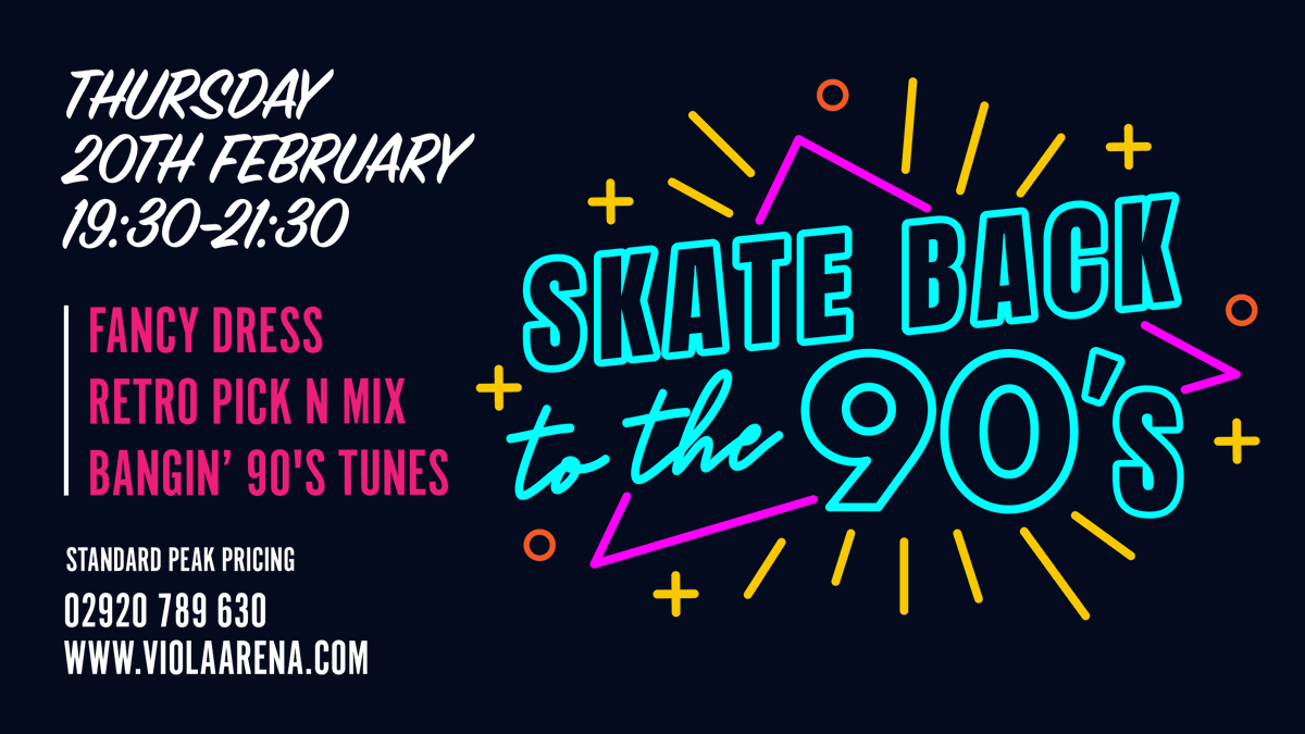 VindicoArena's tweet photo. Get your dance moves perfected, your skates sharpened and join us for a night of all things 9⃣0⃣'s this February half term 🤩🎉

All ages welcome!👇 https://t.co/TGmri2L8UF
