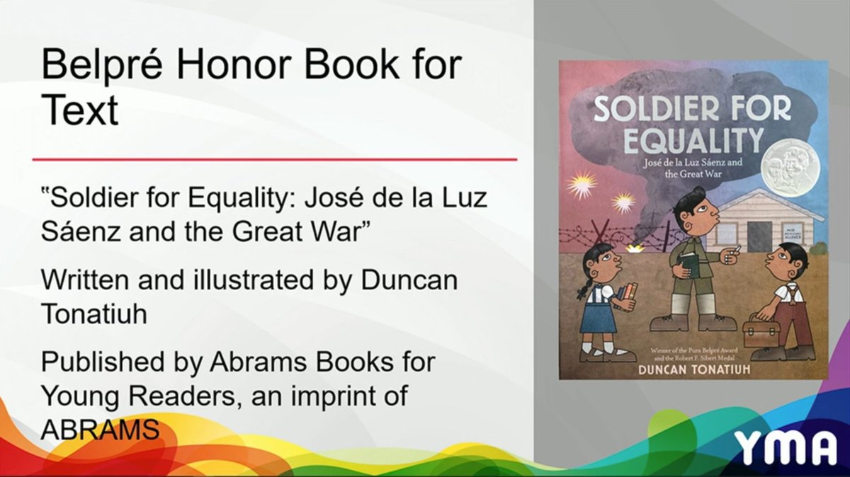 abramskids's tweet photo. And congratulations are *also* in order for @duncantonatiuh! #SoldierForEquality is a 2020 Pura Belpré Author Honor Book. 🎉 #alamw20 #alayma https://t.co/drG1QfkEFL https://t.co/SP4Qgxpsg1