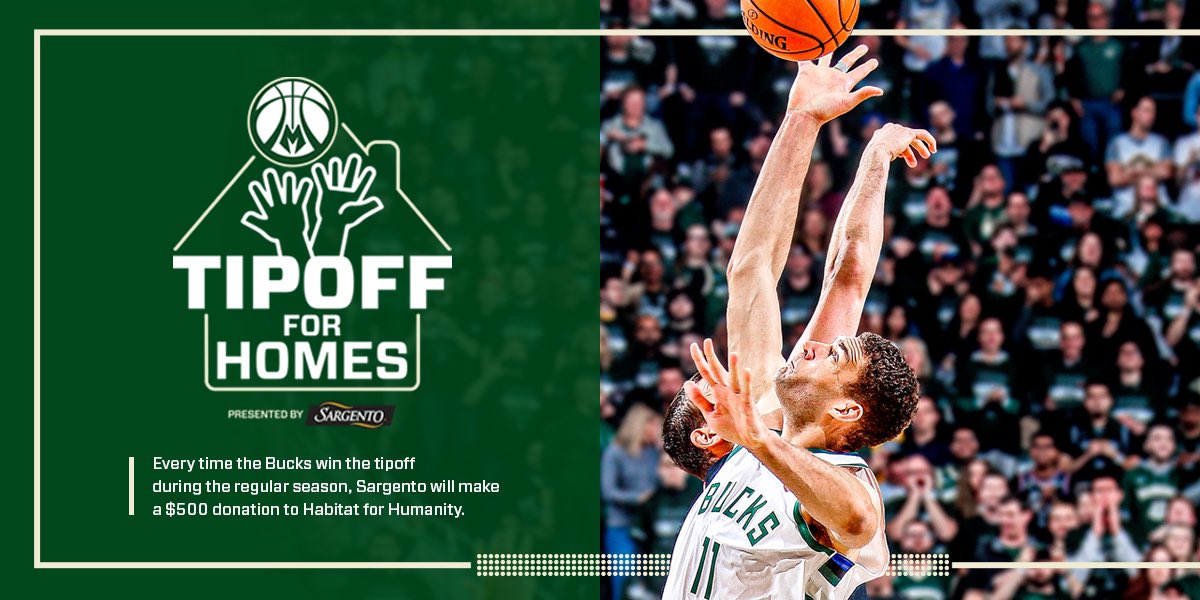 Bucks Community (@buckscommunity) on Twitter photo Through the <a href="/SargentoCheese/">SargentoCheese</a> Tipoff for Homes program, the Bucks have earned $17,500 for <a href="/HabitatMKE/">Milwaukee Habitat</a> this season! Tune in next week to see if we can earn more "bucks" for our community! Great work! Through the <a href="/SargentoCheese/">SargentoCheese</a> Tipoff for Homes program, the Bucks have earned $17,500 for <a href="/HabitatMKE/">Milwaukee Habitat</a> this season! Tune in next week to see if we can earn more "bucks" for our community! Great work!