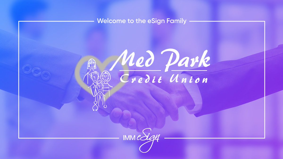 IMMeSign's tweet photo. Welcome, Med Park Credit Union to the #IMMeSign Family! We appreciate you selecting our #eSignatures integrated with your @Fiserv_CU CUSA and #LoanDesk systems. We know you and your members are going to love the digital change!
#SimplytheBest #CreditUnion #FinTech https://t.co/gYghCMQogE