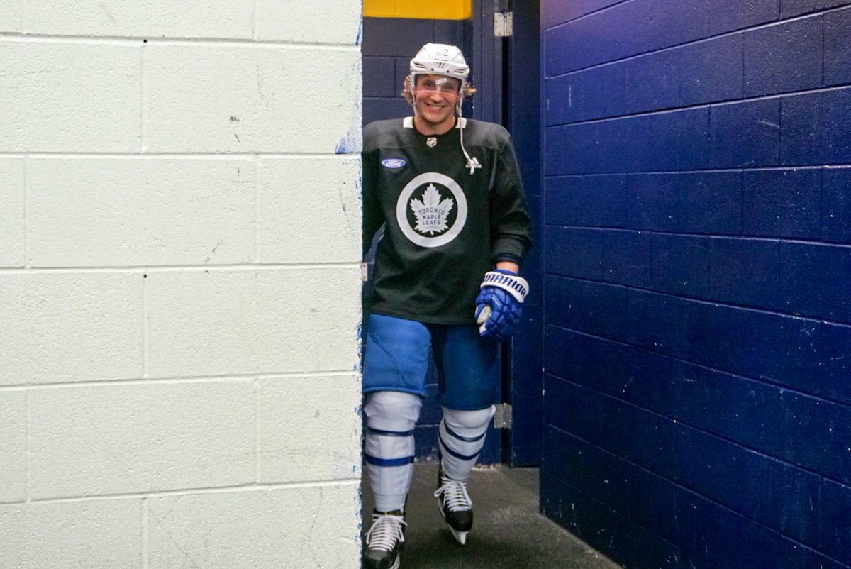 MapleLeafs's tweet photo. Game day excitement level = @Travis_Dermott 😁

#LeafsForever https://t.co/KIjBgJFzGF