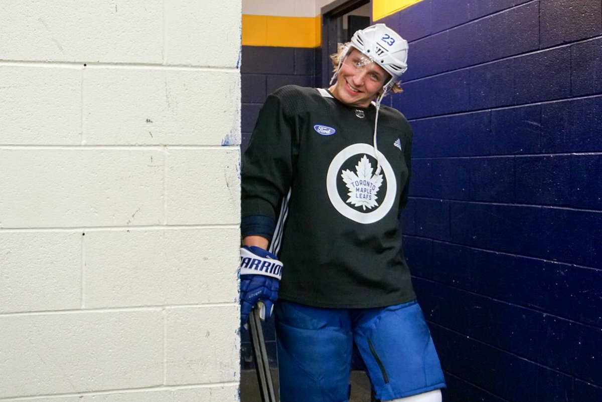 MapleLeafs's tweet photo. Game day excitement level = @Travis_Dermott 😁

#LeafsForever https://t.co/KIjBgJFzGF