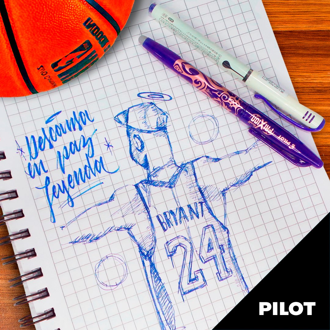 PilotChile's tweet photo. La legendaria estrella del baloncesto, Kobe Bryant nos deja junto a su hija mayor, Gigi. Homenajeamos a este sobresaliente jugador y uno de los máximos anotadores de la NBA. Gracias por tu pasión @PilotChile @KobeBryant @nba @Lakers #KobeBryant #PilotPen #PilotChile #NBA #Frixion https://t.co/HEE57TQlbQ