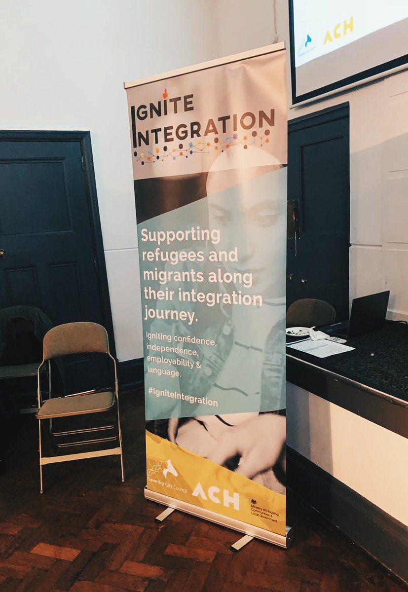 rosiemclellan's tweet photo. Amazing to see my banner design in action today at the launch of #IgniteIntegration in Coventry! #rethinkingrefugee https://t.co/rTB3JmIhp6