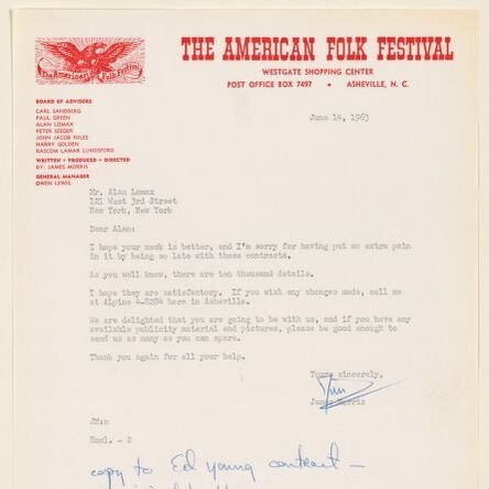 A letter from the American Folk Festival organization.