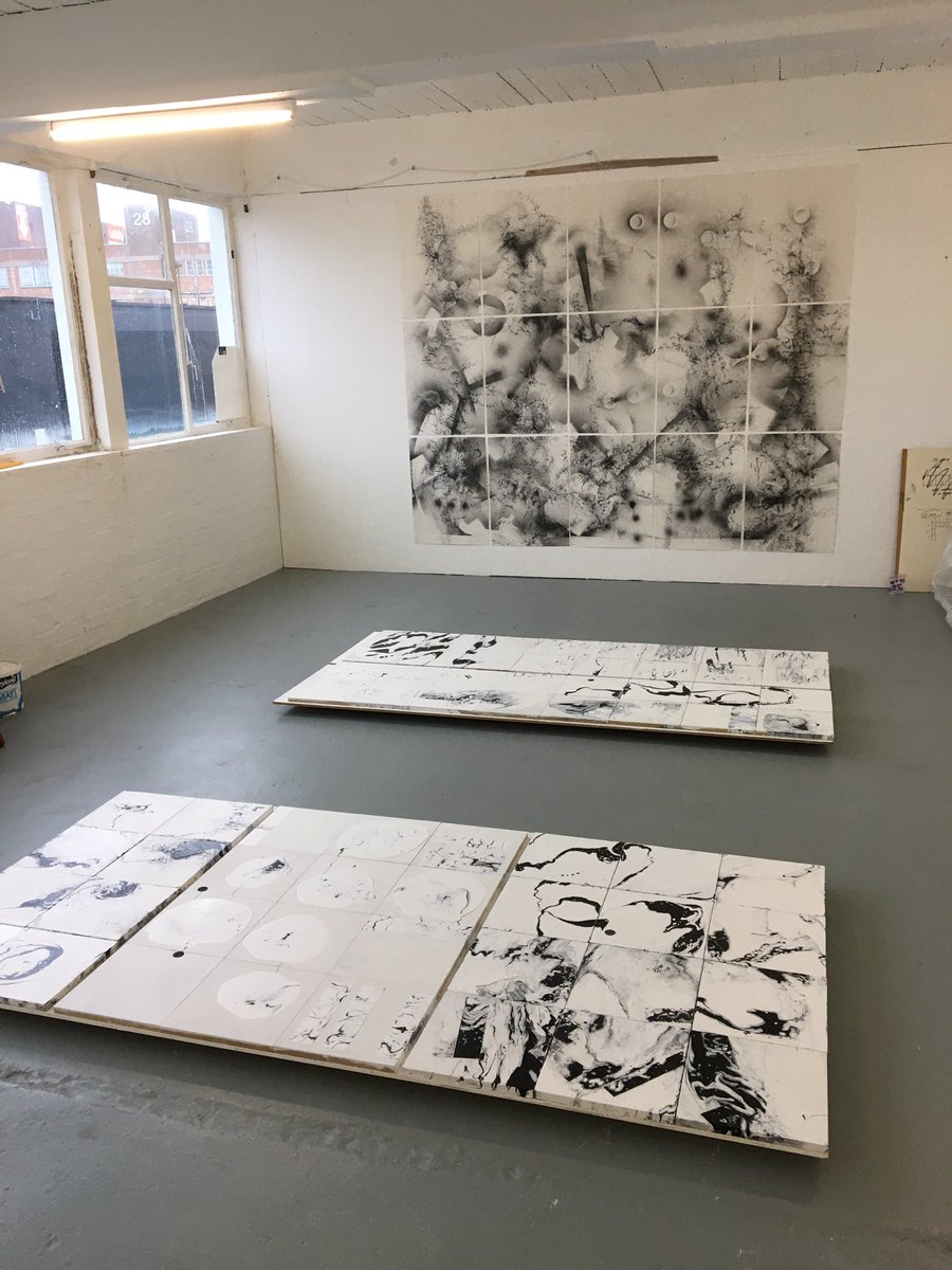 IanAndrewsArt's tweet photo. How low should they go? Experimenting with presentation methods for the first two panel paintings @StryxArts Huge thanks to Anna and Karolina for the opportunity!! #sketchbookcollider @kostas_nikolop @PP_UniBham #redmarley #abstractart https://t.co/xsojCq5lgg