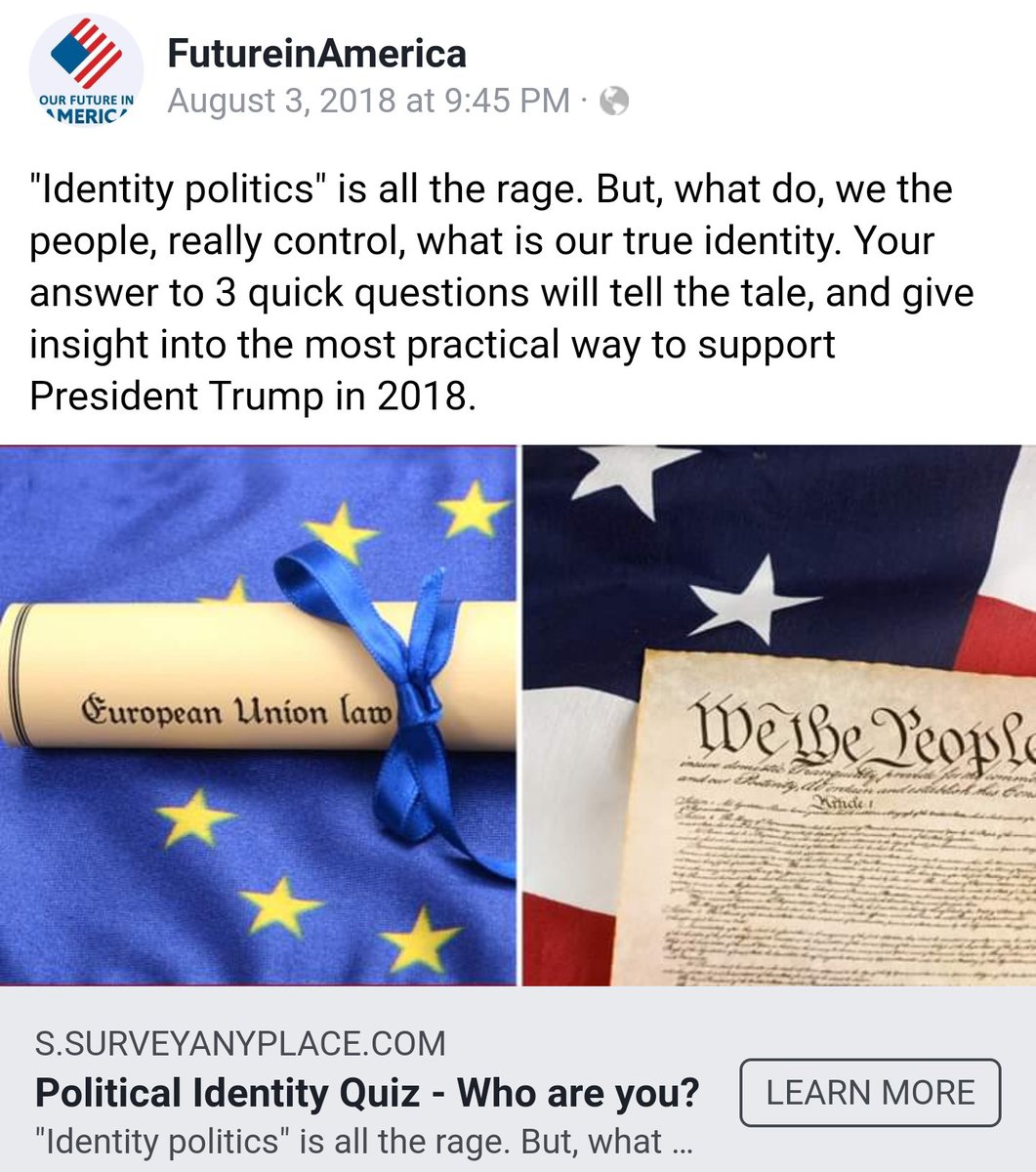 In this brief SA FB survey, it first asks you to "identify" yourself as either 1) "not patriotic" and anti-Trump or 2) "patriotic" and pro-Trump.Question #2 depends on what one answers for #1, and only suggests not voting in 2018 as an option to non-Trump supporters. /20